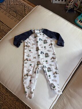Mud Pie Navy & Cream Farm Print Kids One-Piece